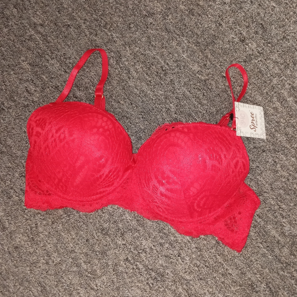 SPREE mega push up bra size 34C adds 2 cup sizes red lace